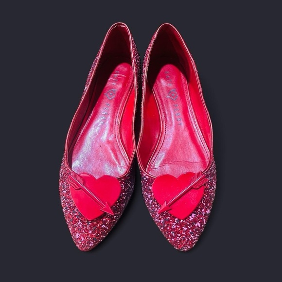 RARE Red Glitter Katy Perry The Cupid Flats 8 - Picture 2 of 7